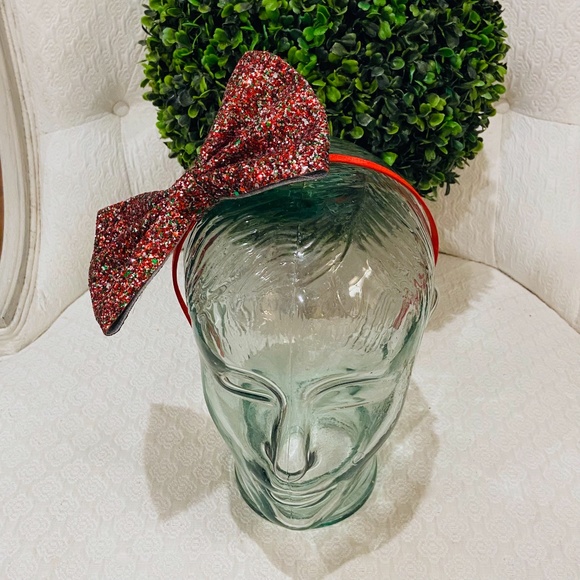 O2-BUNDLE ONLY-Large Glitter Bow Fascinator/Head Band - Picture 1 of 10